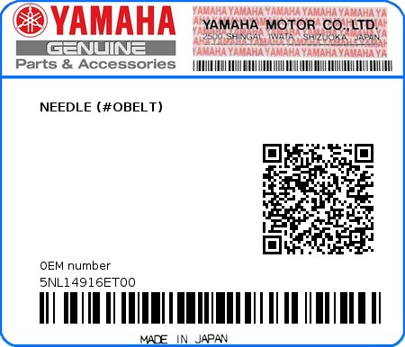 Product image: Yamaha - 5NL14916ET00 - NEEDLE (#OBELT)  0