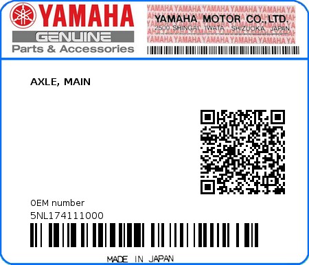 Product image: Yamaha - 5NL174111000 - AXLE, MAIN  0