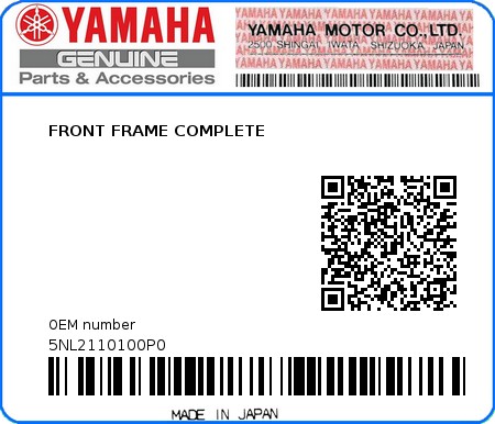 Product image: Yamaha - 5NL2110100P0 - FRONT FRAME COMPLETE 