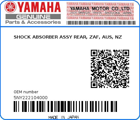 Product image: Yamaha - 5NY222104000 - SHOCK ABSORBER ASSY REAR, ZAF, AUS, NZ 