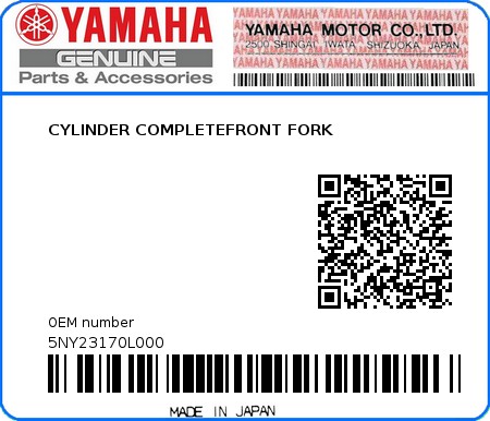 Product image: Yamaha - 5NY23170L000 - CYLINDER COMPLETEFRONT FORK   0