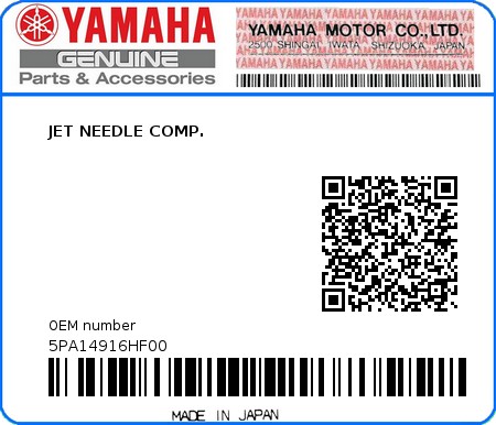 Product image: Yamaha - 5PA14916HF00 - JET NEEDLE COMP. 