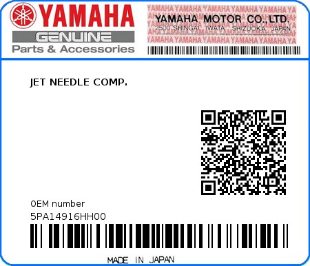 Product image: Yamaha - 5PA14916HH00 - JET NEEDLE COMP. 