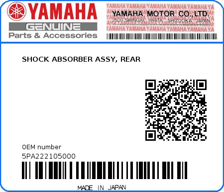 Product image: Yamaha - 5PA222105000 - SHOCK ABSORBER ASSY, REAR  0