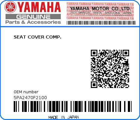 Product image: Yamaha - 5PA2470F2100 - SEAT COVER COMP.  0