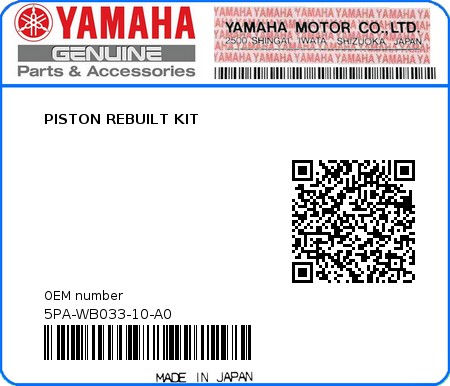 Product image: Yamaha - 5PA-WB033-10-A0 - PISTON REBUILT KIT 