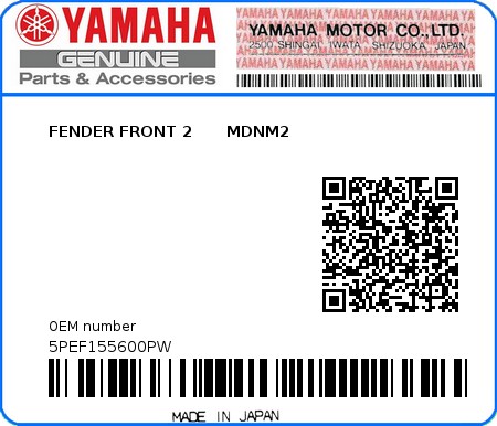 Product image: Yamaha - 5PEF155600PW - FENDER FRONT 2      MDNM2 