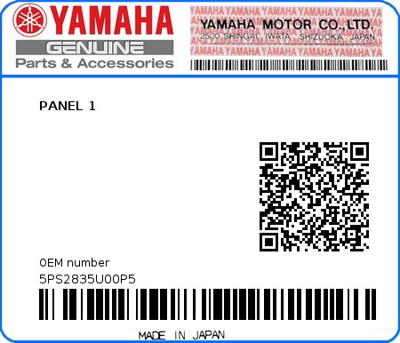 Product image: Yamaha - 5PS2835U00P5 - PANEL 1 