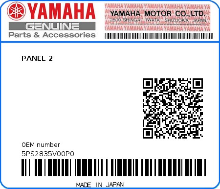 Product image: Yamaha - 5PS2835V00P0 - PANEL 2  0