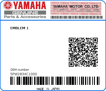 Product image: Yamaha - 5PW2834C1000 - EMBLEM 1  0
