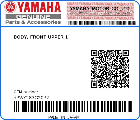 Product image: Yamaha - 5PWY283G20P2 - BODY, FRONT UPPER 1 