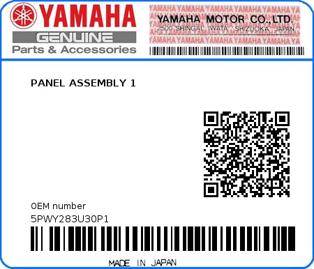 Product image: Yamaha - 5PWY283U30P1 - PANEL ASSEMBLY 1 