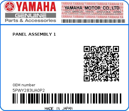 Product image: Yamaha - 5PWY283UA0P2 - PANEL ASSEMBLY 1 