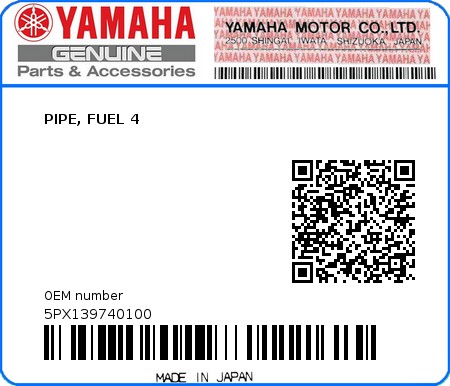 Product image: Yamaha - 5PX139740100 - PIPE, FUEL 4 