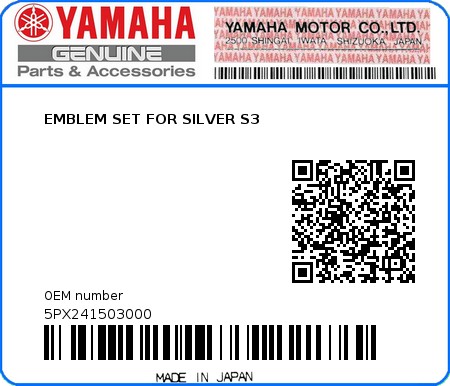 Product image: Yamaha - 5PX241503000 - EMBLEM SET FOR SILVER S3 