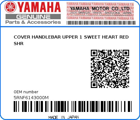 Product image: Yamaha - 5RNF6143000M - COVER HANDLEBAR UPPER 1 SWEET HEART RED SHR 