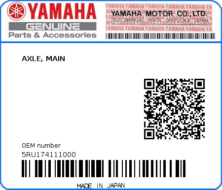 Product image: Yamaha - 5RU174111000 - AXLE, MAIN  0