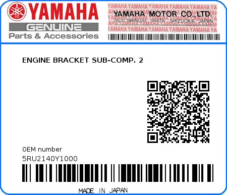 Product image: Yamaha - 5RU2140Y1000 - ENGINE BRACKET SUB-COMP. 2 