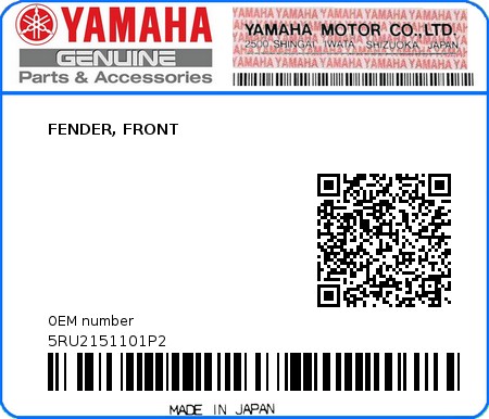 Product image: Yamaha - 5RU2151101P2 - FENDER, FRONT  0