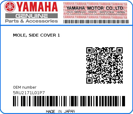 Product image: Yamaha - 5RU2171L01P7 - MOLE, SIDE COVER 1  0