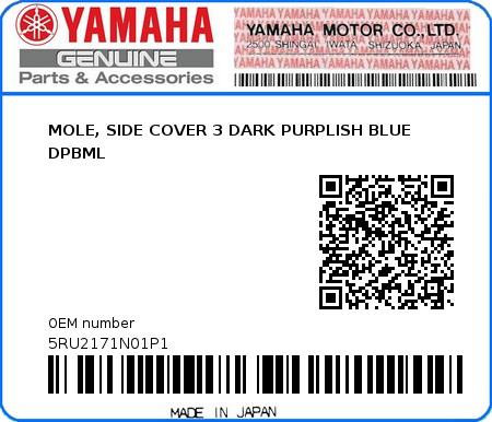 Product image: Yamaha - 5RU2171N01P1 - MOLE, SIDE COVER 3 DARK PURPLISH BLUE DPBML 