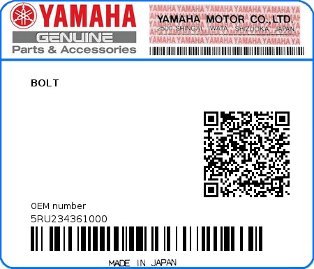 Product image: Yamaha - 5RU234361000 - BOLT  0