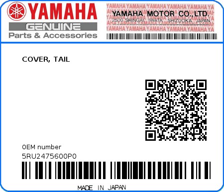 Product image: Yamaha - 5RU2475600P0 - COVER, TAIL 