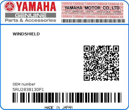 Product image: Yamaha - 5RU2838130P1 - WINDSHIELD 