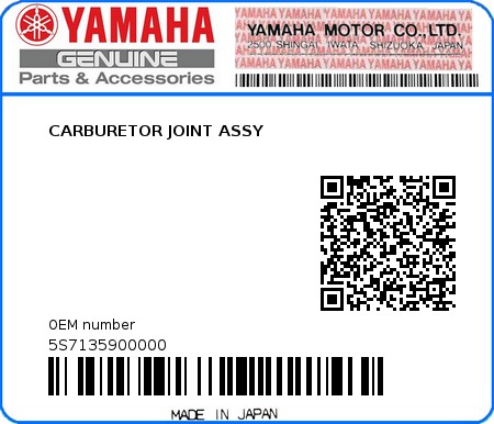 Product image: Yamaha - 5S7135900000 - CARBURETOR JOINT ASSY  0