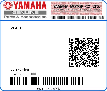 Product image: Yamaha - 5S7151130000 - PLATE 