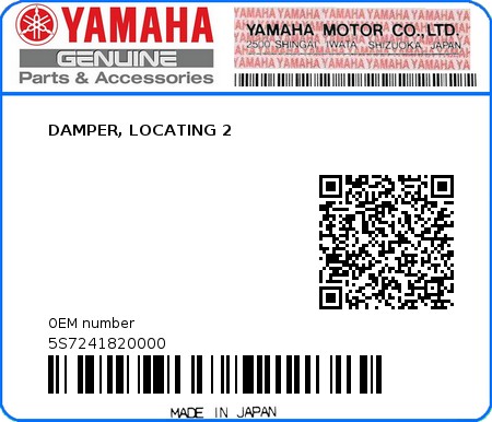 Product image: Yamaha - 5S7241820000 - DAMPER, LOCATING 2  0