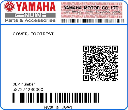 Product image: Yamaha - 5S7274230000 - COVER, FOOTREST 