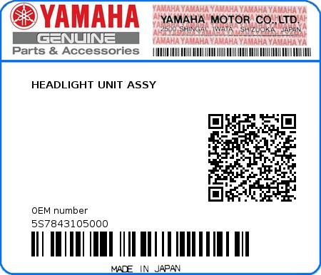 Product image: Yamaha - 5S7843105000 - HEADLIGHT UNIT ASSY  0