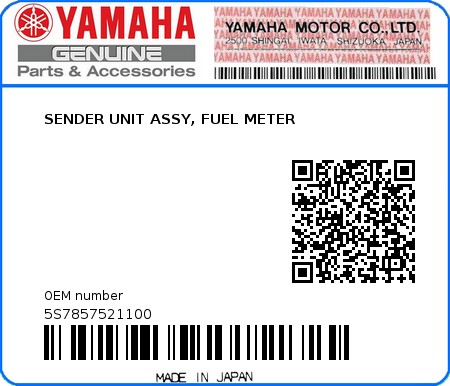 Product image: Yamaha - 5S7857521100 - SENDER UNIT ASSY, FUEL METER  0