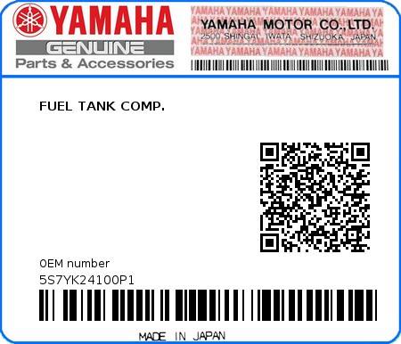 Product image: Yamaha - 5S7YK24100P1 - FUEL TANK COMP.  0