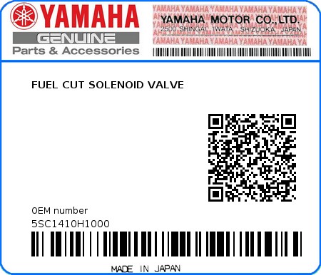 Product image: Yamaha - 5SC1410H1000 - FUEL CUT SOLENOID VALVE  0