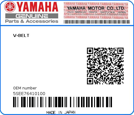 Product image: Yamaha - 5SEE76410100 - V-BELT  0