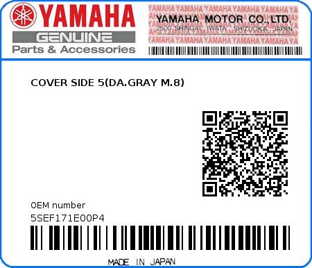 Product image: Yamaha - 5SEF171E00P4 - COVER SIDE 5(DA.GRAY M.8) 