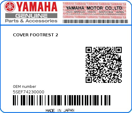 Product image: Yamaha - 5SEF74230000 - COVER FOOTREST 2  0