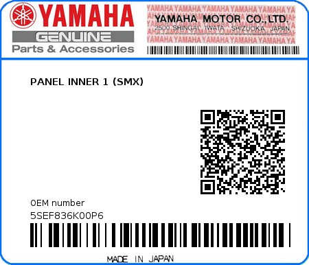 Product image: Yamaha - 5SEF836K00P6 - PANEL INNER 1 (SMX)  0