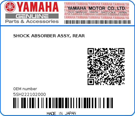 Product image: Yamaha - 5SH222102000 - SHOCK ABSORBER ASSY, REAR 