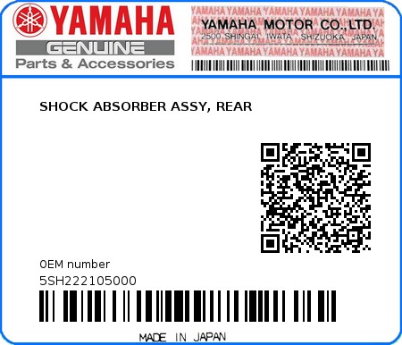 Product image: Yamaha - 5SH222105000 - SHOCK ABSORBER ASSY, REAR 