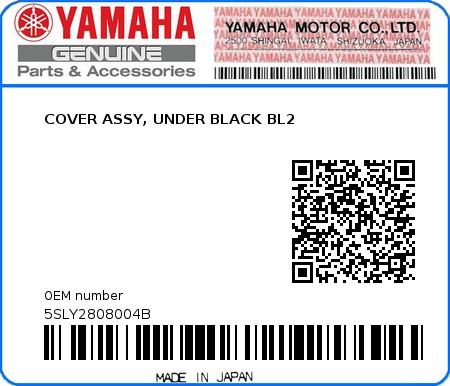 Product image: Yamaha - 5SLY2808004B - COVER ASSY, UNDER BLACK BL2  0