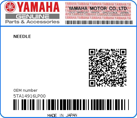 Product image: Yamaha - 5TA14916LP00 - NEEDLE 