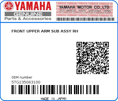 Product image: Yamaha - 5TG235063100 - FRONT UPPER ARM SUB ASSY RH 