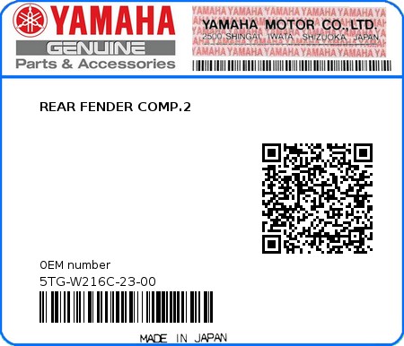 Product image: Yamaha - 5TG-W216C-23-00 - REAR FENDER COMP.2  0
