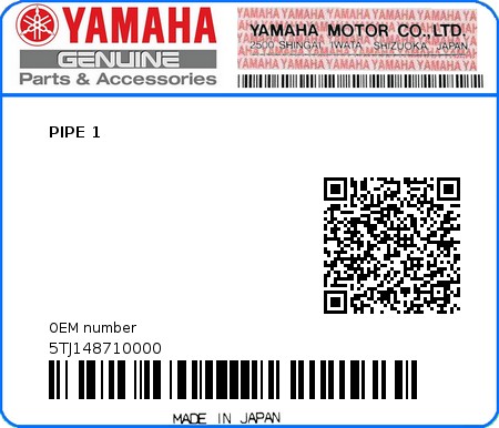 Product image: Yamaha - 5TJ148710000 - PIPE 1  0