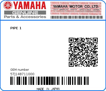 Product image: Yamaha - 5TJ148711000 - PIPE 1 