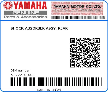 Product image: Yamaha - 5TJ22210L000 - SHOCK ABSORBER ASSY, REAR  0