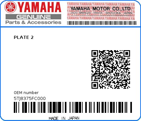 Product image: Yamaha - 5TJ8375FC000 - PLATE 2  0